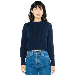 American Apparel Blue Women's Mock Neck Cropped Knit Sweater Size Small
